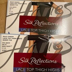 Hanes Silk Reflections Lace Top Thigh Highs - Black